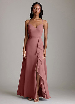 Azazie Naeem Bridesmaid Dresses Desert Rose A-Line V-Neck Ruffle Chiffon Dress image3