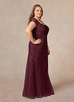 Azazie Marbella vestidos de madre de la novia Vestido de Cabernet de Encaje de Sirena con Reina Ana Lentejuelas image11