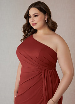 Azazie Jhene Final Sale Vintage Mauve Sheath One Shoulder Mesh Dress image11