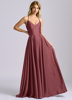 Azazie Truce Bridesmaid Dresses Merlot A-Line Stretch Satin Dress image6