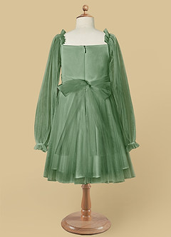 Azazie Aya Robe Demoiselle D'honneur Fillette Robe Trapèze en Tulle avec manches Matcha image7