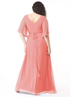 Azazie Cierra Bridesmaid Dresses Coral A-Line V-Neck Chiffon Dress image10