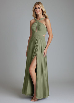Azazie Hosanna Vestidos de madrinha de casamento Vestido Pistache de Chiffon de Linha A com Plissado image5