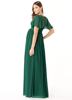 Azazie Verna Robes de demoiselle d'honneur de maternité Robe Trapèze Col V froncé Longueur ras du sol Mousseline de soie image4