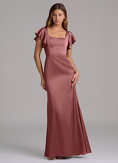 Azazie Elkie 신부 들러리 드레스 인어 스퀘어 네크라인 스트레치 새틴 바닥 길이 드레스 image1