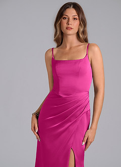 Azazie Donielle Bridesmaid Dresses Fuchsia Mermaid Corset Stretch Satin Dress image6