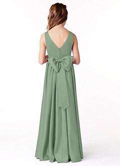 Azazie Hathaway Junior Matcha A-Line Bow Matte Satin Dress image2