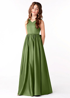 Azazie Hathaway Junior Juniper A-Line Bow Stretch Satin Dress image3