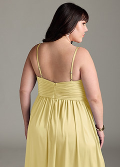 Azazie Alia Bridesmaid Dresses Lemon Sorbet A-Line Pleated Stretch Satin Dress image15