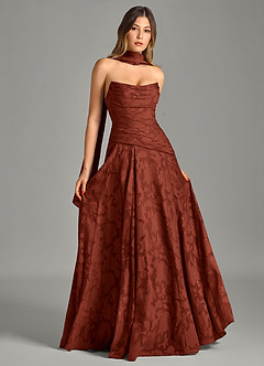 Azazie Gabriela Vestidos de madrinha de casamento Vestido Terracota de Esgotamento Floral de Linha A com Sem alças image7