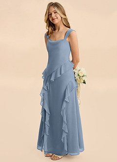 Azazie Sloane Junior A-Linie Herzausschnitt Chiffon Kleid Staubblau image1