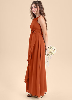 Azazie Lilenne Junior Vestido de Naranja Quemada de Gasa de Corte En A con Lazo image4