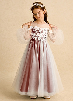 Azazie Zimi vestidos de niña de las flores Vestido de Castaño de Tul de Princesa con Escote de Corazón image3
