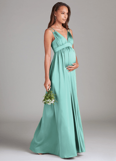 Azazie Emree Maternity Bridesmaid Dresses A-Line Stretch Satin Floor-Length Dress with Pockets image4