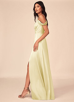 Azazie Ocean Abiti da Damigella Abito A-Line in Raso Elasticizzato con Scollo a V a Pieghe Sorbetto Al Limone image3