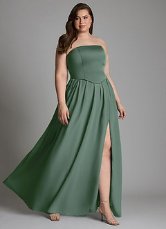 Azazie Cadence At-home Try On Dresses Eucalyptus A-Line Corset Stretch Satin Convertible Dress image15