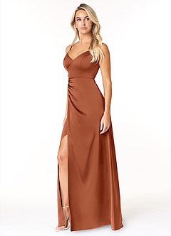 Azazie Marchella Bridesmaid Dresses Cedar Rose A-Line Corset Stretch Satin Dress image4