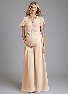 Azazie Verna Maternity Bridesmaid Dresses A-Line V-Neck Ruched Chiffon Floor-Length Dress image1