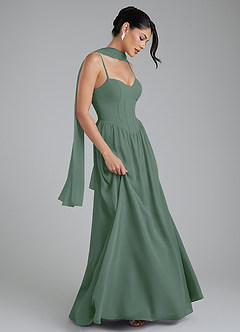 Azazie Alisha Bridesmaid Dresses Eucalyptus A-Line Corset Chiffon Dress image6