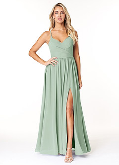 Azazie Dominic Bridesmaid Dresses Agave A-Line V-Neck Pleated Chiffon Dress image1