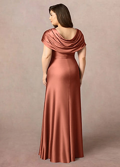 Azazie Branford Vestidos para mãe da noiva Vestido Argila de Cetim elástico de Linha A com Plissado image10