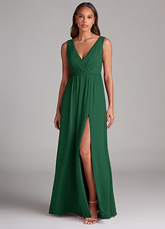 Azazie Tanicia Abiti da Damigella Abito A-Line in Chiffon Plissettato Verde Scuro image1