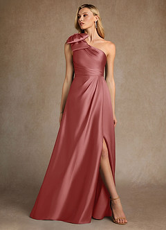 Azazie Easton Mother of the Bride Dresses Antique Rose A-Line One Shoulder Stretch Satin Dress image4