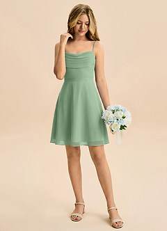 Azazie Bear Junior Matcha A-Line Pleated Chiffon Dress image3