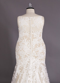 Azazie Judith Vestidos de novia Vestido de Blanco Diamante Champán de Tul de Corte Sirena con Lentejuela image13