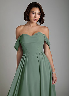 Azazie Loisa Bridesmaid Dresses Eucalyptus A-Line Corset Chiffon Convertible Dress image5