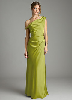 Azazie Emerson Bridesmaid Dresses Lemongrass Mermaid Off the Shoulder Stretch Satin Dress image4