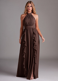 Azazie Avary Brautjungfernkleider A-Linie Plissee Chiffon Kleid Ganache image3