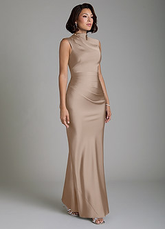 Azazie Lumia Robes de demoiselle d'honneur Robe Fourreau en Satin extensible Corset Taupe image4
