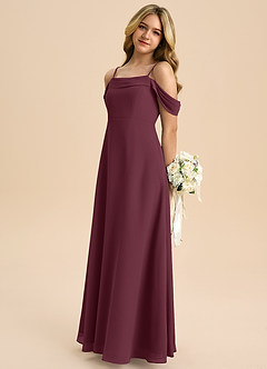 Azazie Anselie Junior Cabernet A-Line Off the Shoulder Chiffon Dress image5