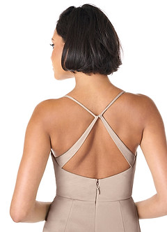 Azazie Ashana Vestidos de damas de honor Vestido de Gris Pardo de Malla de Corte Recto con Corazón de encaje image4