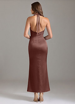 Azazie Valerie Bridesmaid Dresses Espresso Mermaid Pleated Stretch Satin Dress image2