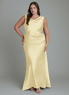 Azazie Kieryn Bridesmaid Dresses Lemon Sorbet Mermaid Pleated Stretch Satin Dress image7