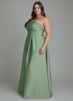 Azazie Lucienne Robes de demoiselle d'honneur Robe Trapèze Convertible en Satin extensible Bustier Matcha image11