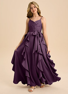 Azazie Peyton Junior Robe Trapèze en Satin extensible Plissée Prune image5