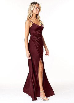 Azazie Marchella Brautjungfernkleider A-Linie Korsett Stretch-Satin Kleid Cabernetrot image5