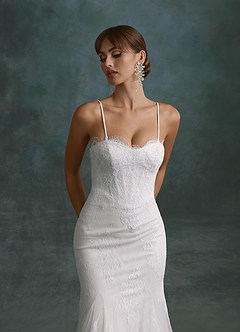Azazie Dawna Vestidos de novia Vestido Diamante Blanco de Encaje de Corte Sirena con Palabra de honor image11