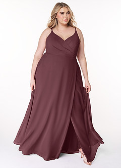Azazie Lennon Brautjungfernkleider A-Linie Spitze Chiffon Kleid Sangria image9