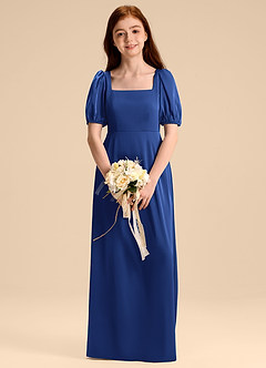 Azazie Briar Junior Royal Blue A-Line Bow Stretch Satin Dress image1