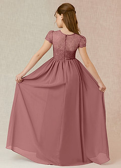 Azazie Delevingne Junior Vestido de Rosa Del Desierto de Gasa de Corte En A con Encaje image2