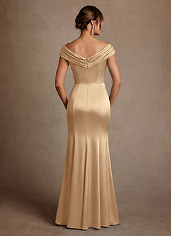 Azazie Aberdeen Mother of the Bride Dresses Champagne Sheath Pleated Stretch Satin Dress image2