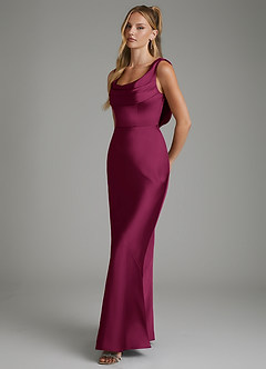 Azazie Elena Bridesmaid Dresses Red Plum Mermaid Pleated Stretch Satin Dress image4