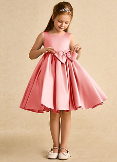 Azazie Jessie Blumenmädchenkleider A-Linie Schleifen Matte Satin Kleid Koralle image3