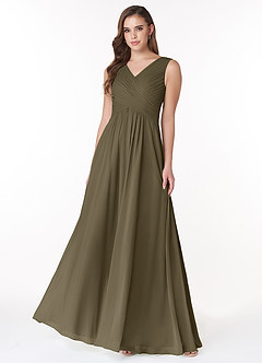 Azazie Flora Brautjungfernkleider A-Linie Plissee Chiffon Kleid Weidengrün image1