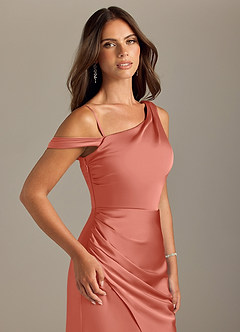 Azazie Madelyn Bridesmaid Dresses Salmon Pink Mermaid One Shoulder Stretch Satin Convertible Dress image6