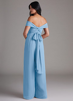 Azazie Lamara Robes à essayer chez vous Combinaison Convertible en Mousseline de soie Épaule décolletée Bleu Poussiéreux image5